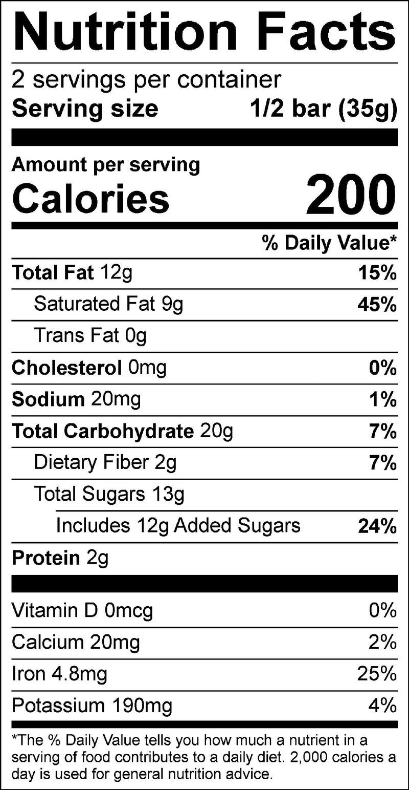 Nutrition label for Coconut Island