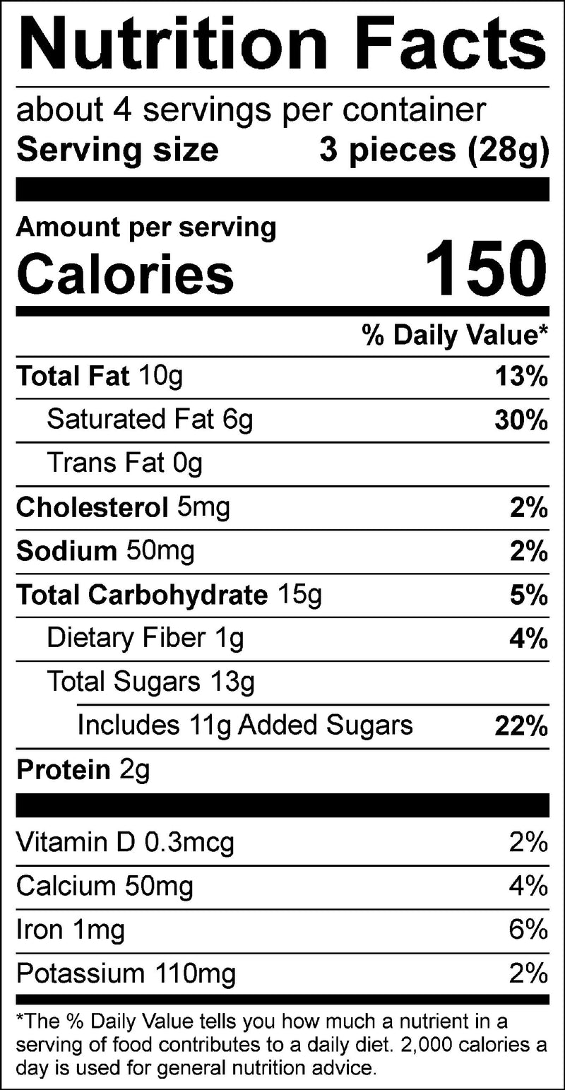 Nutrition label for Milk Chocolate Medley