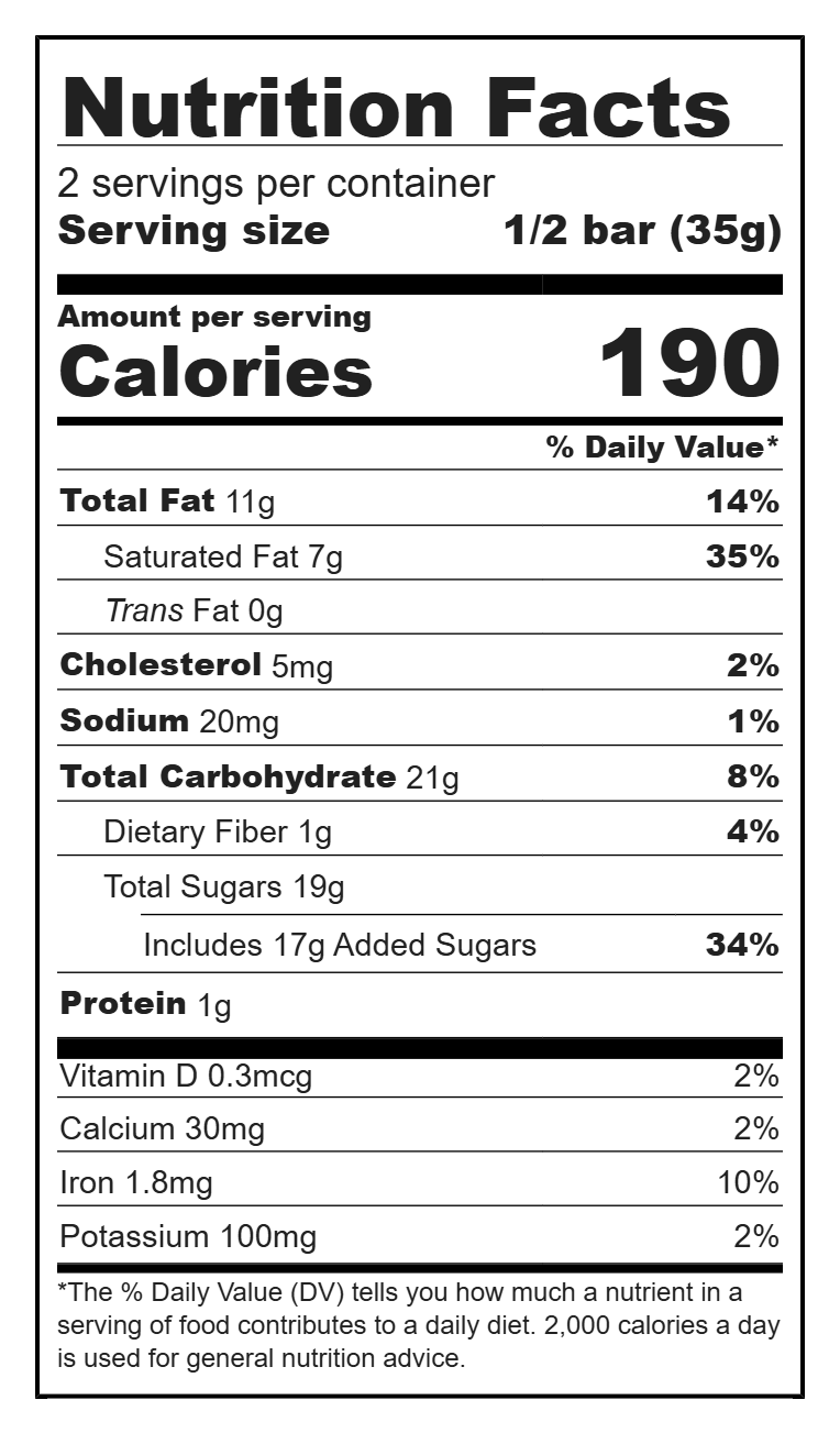 Nutrition label for Virgin Dirty Shirley