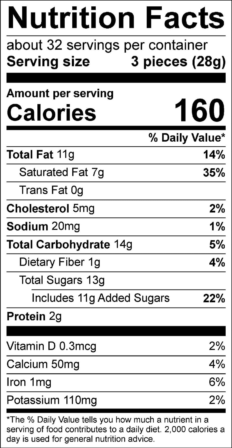 Nutrition label for Milk Chocolate