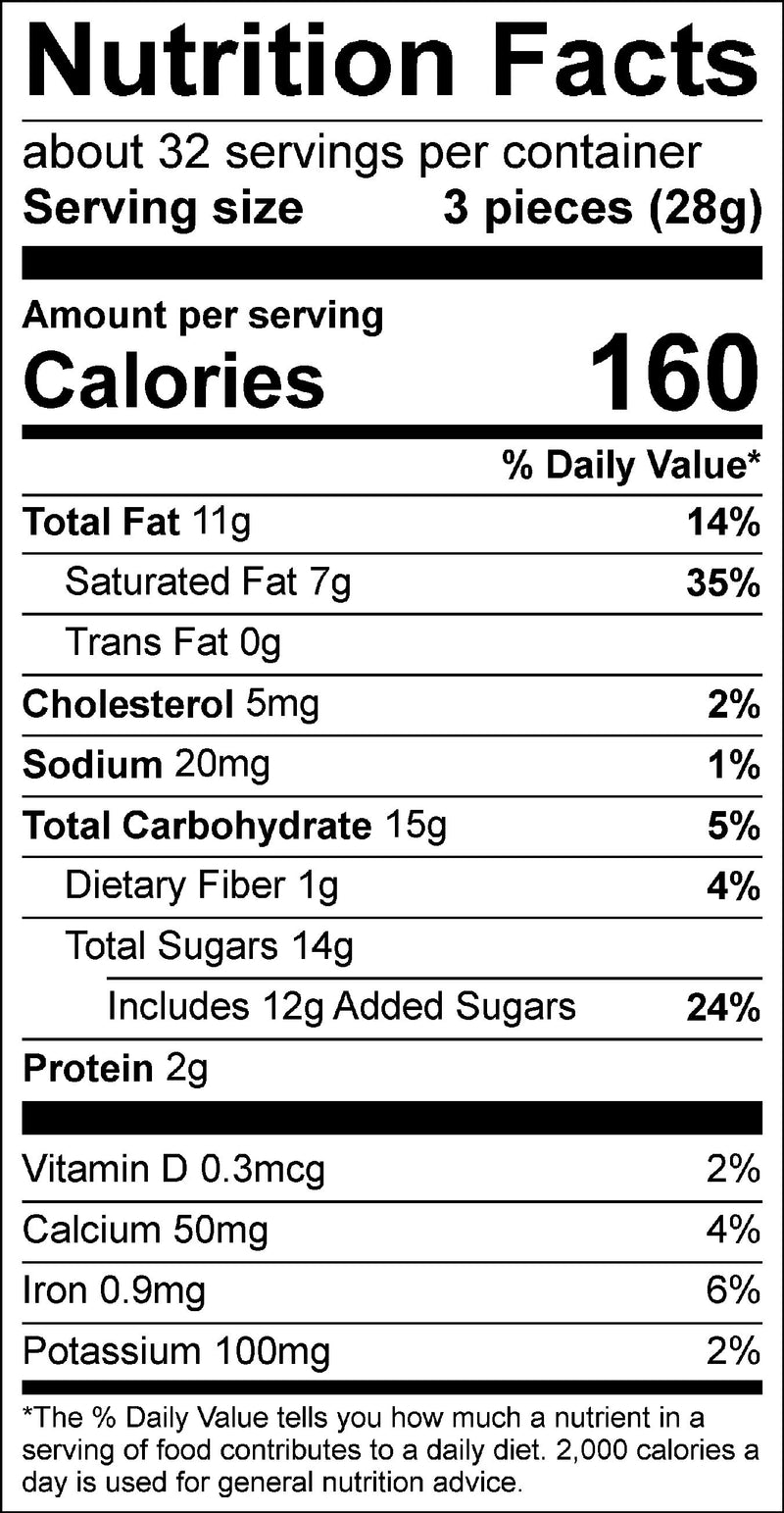Nutrition label for Moon Rocks