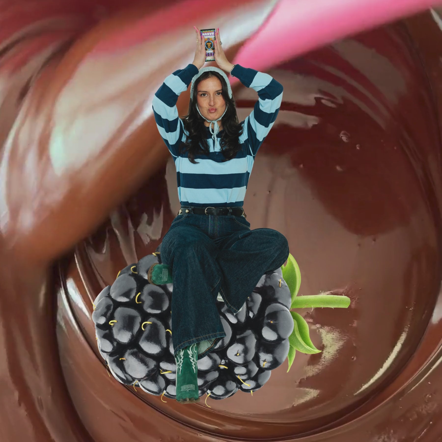 Girl on blackberry chocolate spinning 